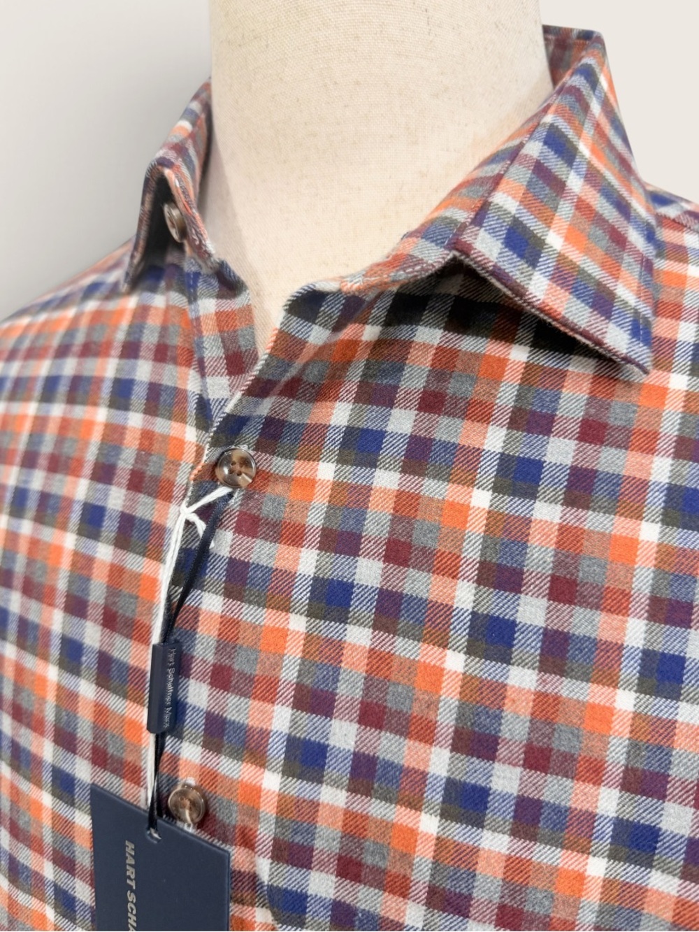 Hart Schaffner Marx Canclini 100% Cotton Plaid Flannel Button Down Shirt $150 - Picture 3 of 12